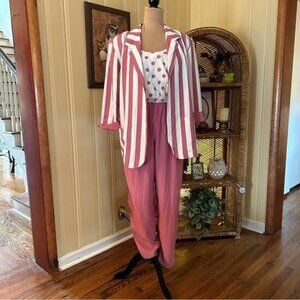 Vintage Enfocus Studio Pink and White Striped Jumpsuit Set With Blazer
